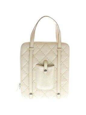 Chanel Wild Stitch Tablet Case Tote White Leather Silver